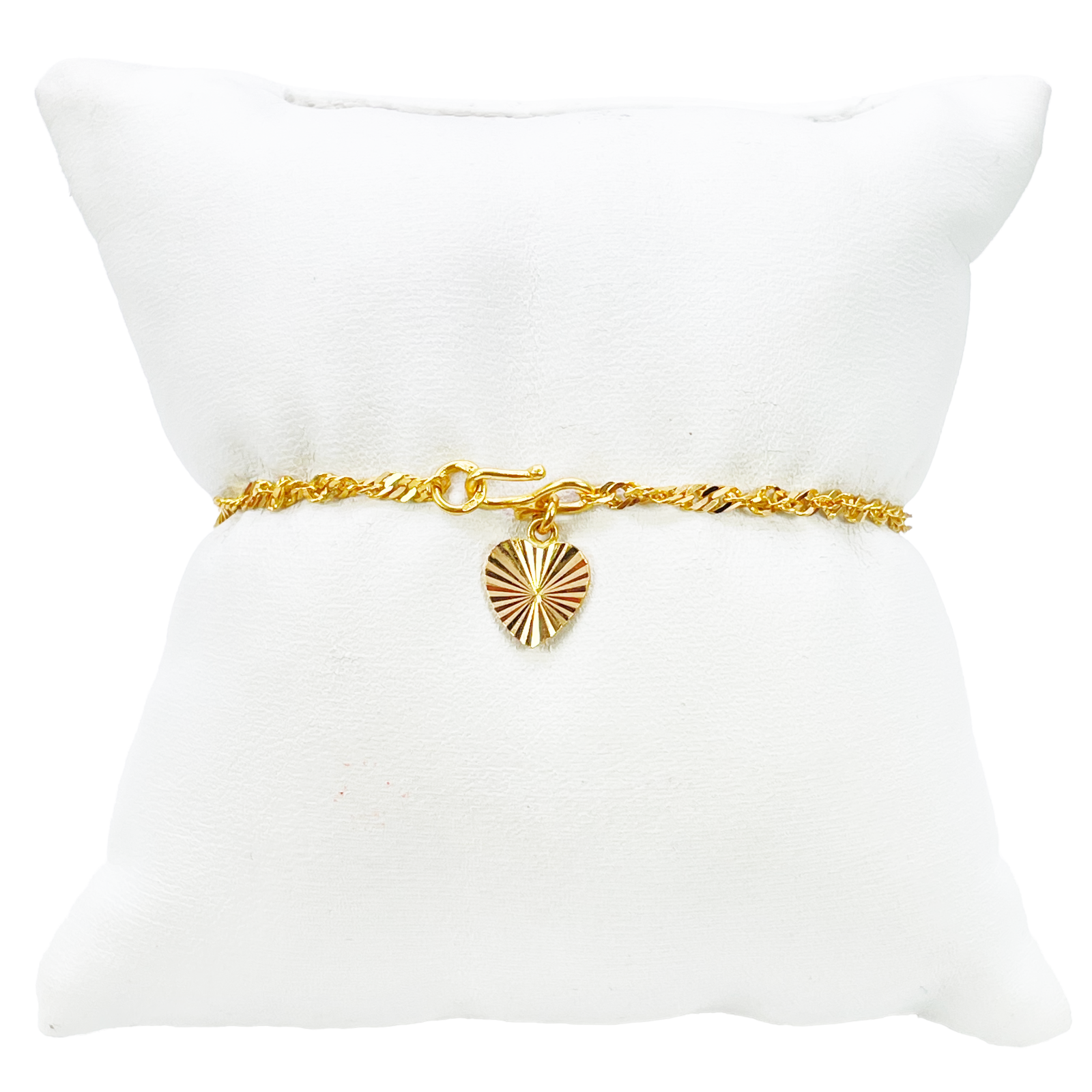 22ct Yellow Gold High Polished Lightweight Twisted Ripple Chain Bracelet & Charm 
