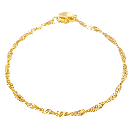 22ct Yellow Gold High Polished Lightweight Twisted Ripple Chain Bracelet & Charm