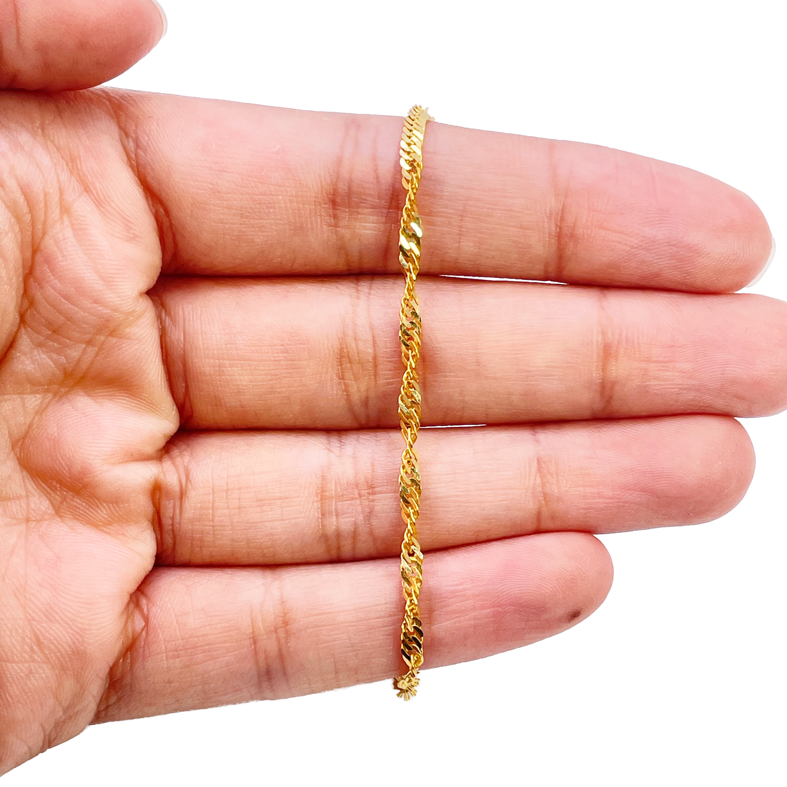22ct Yellow Gold High Polished Lightweight Twisted Ripple Chain Bracelet & Charm 