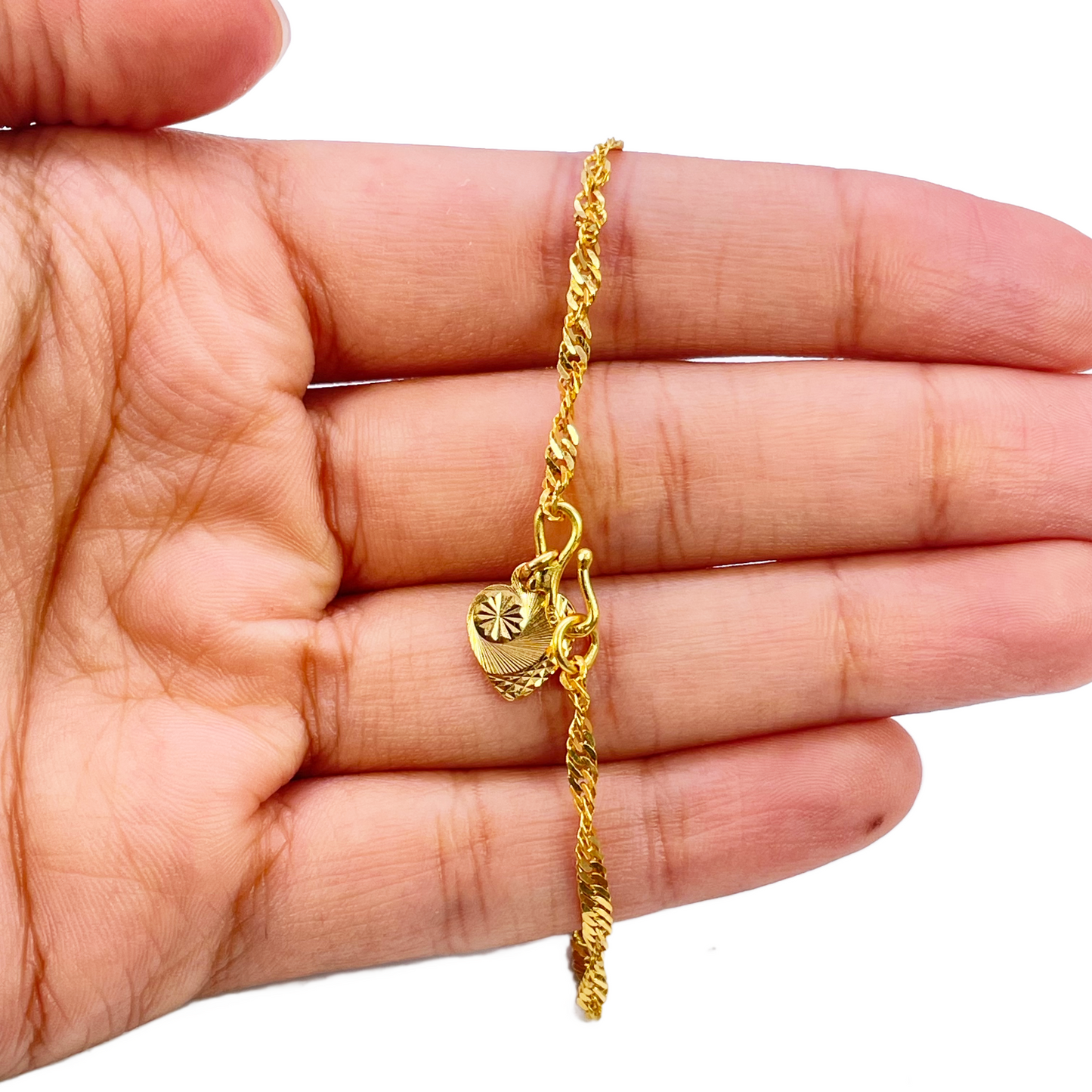 22ct Yellow Gold High Polished Lightweight Twisted Ripple Chain Bracelet & Charm 