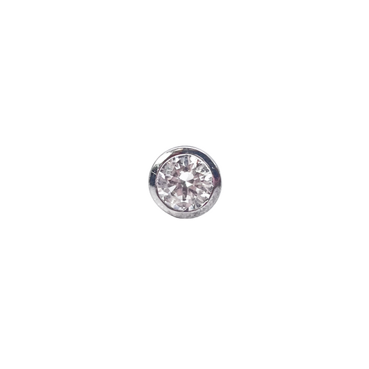 18ct White Gold Round Cubic Zirconia Bezel Set Solitaire Single Gents Ear Stud 6.5mm