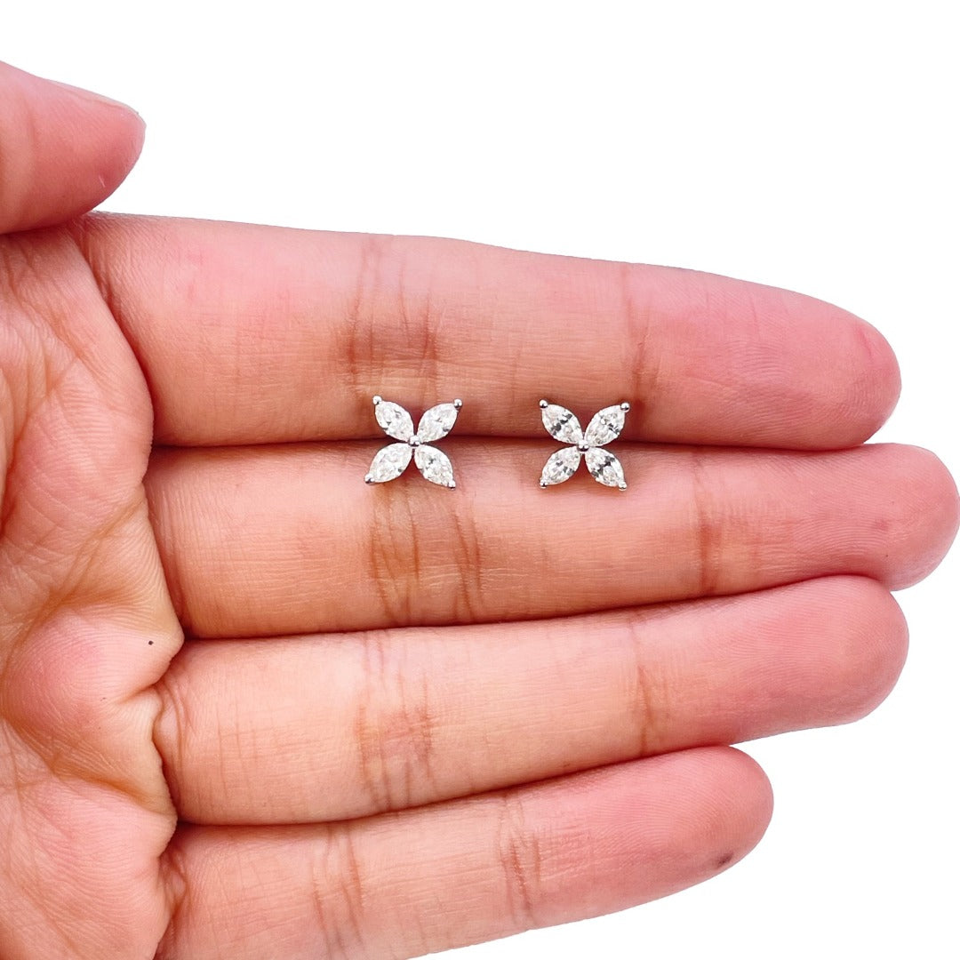 18ct White Gold Marquise Diamond Four-Leaf Flower Stud Earrings 0.75ct