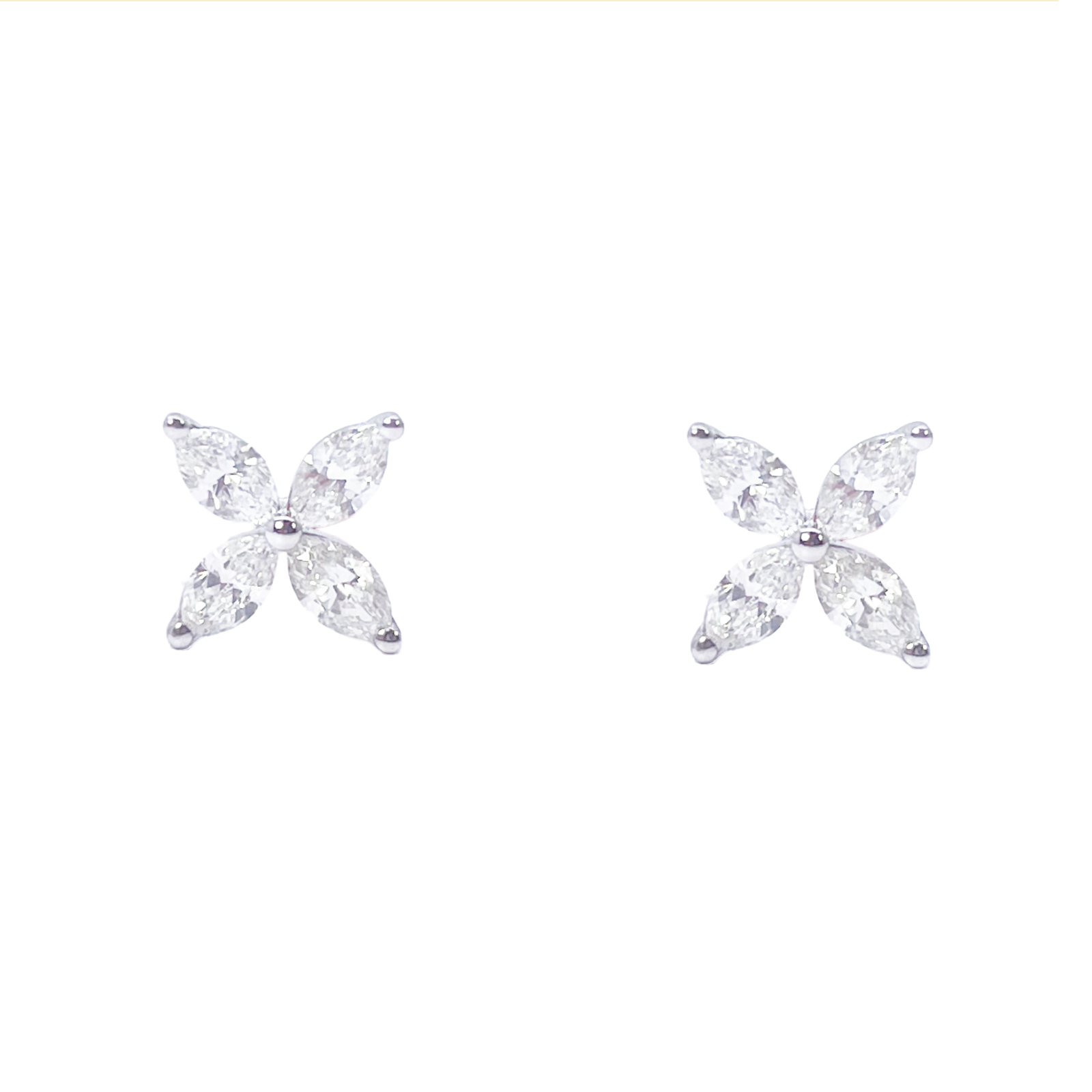 18ct White Gold Natural Marquise Diamond Four Leaf Stud Earrings 0.75ct 