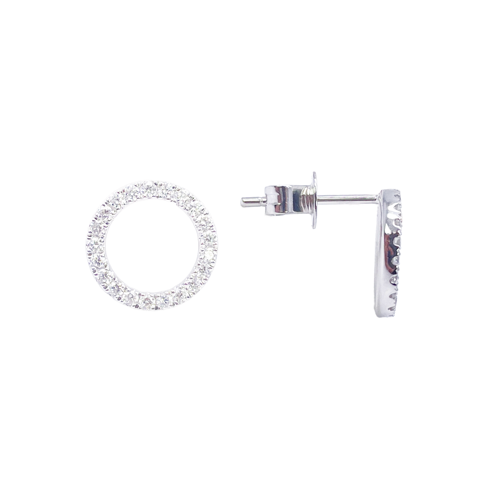 18ct White Gold Natural Diamond Circle of Life Pave Stud Earrings 0.30ct 