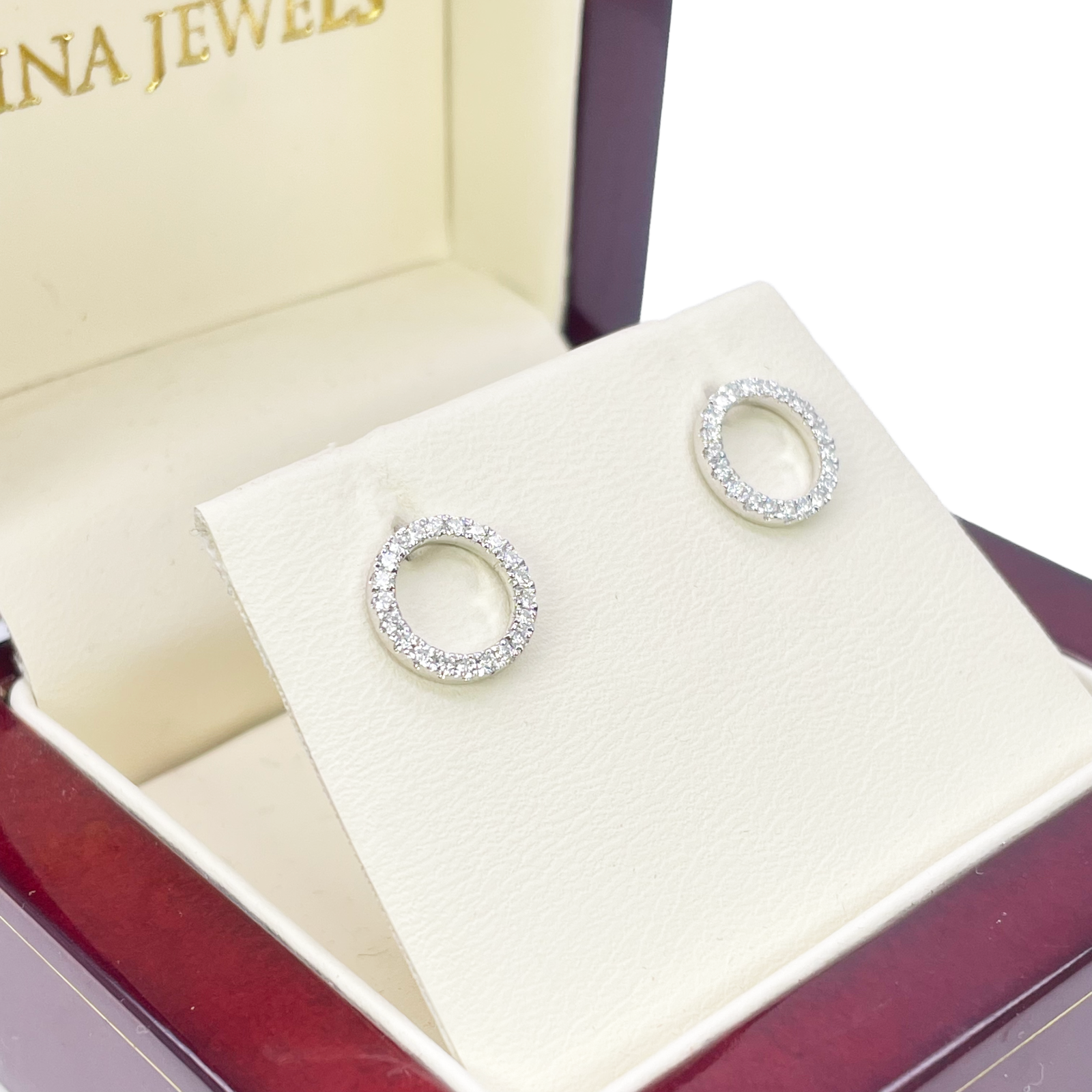18ct White Gold Natural Diamond Circle of Life Pave Stud Earrings 0.30ct 