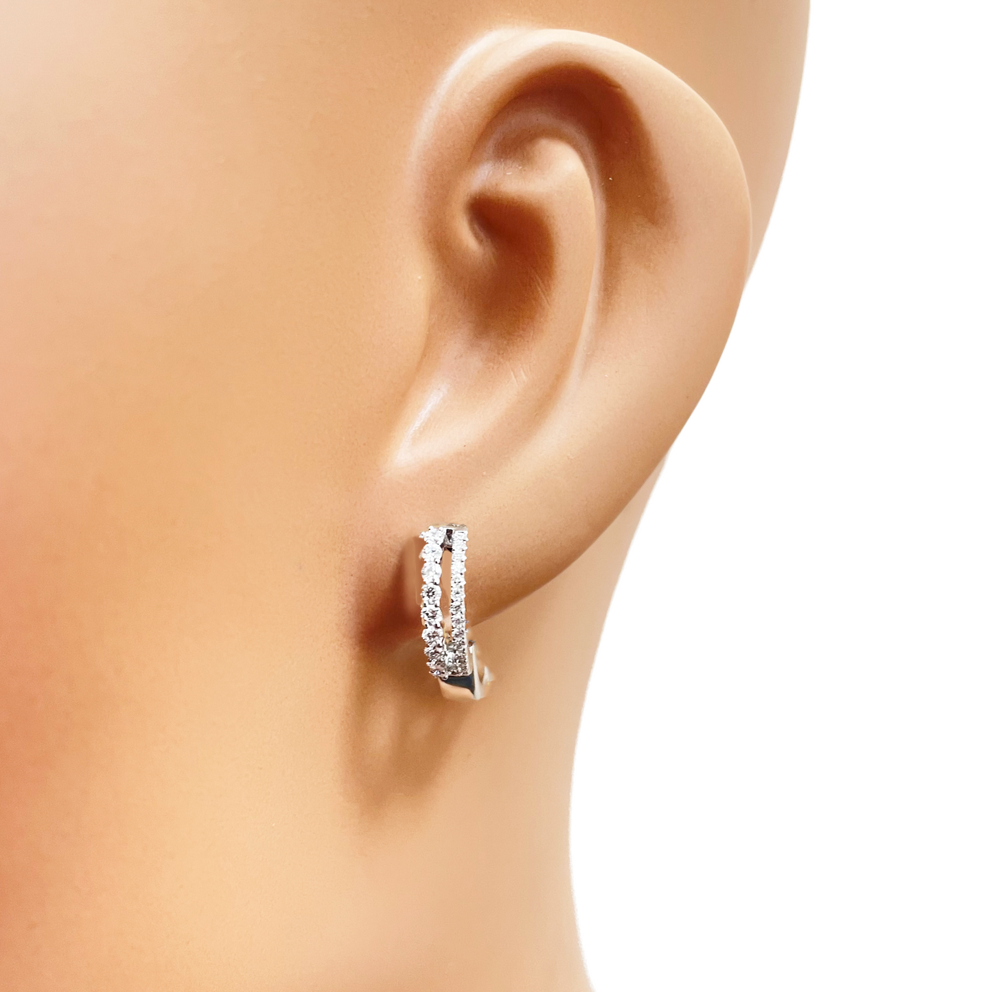 18ct White Gold Natural Diamond 0.37ct Hoop Huggies Earrings 9mm Diameter