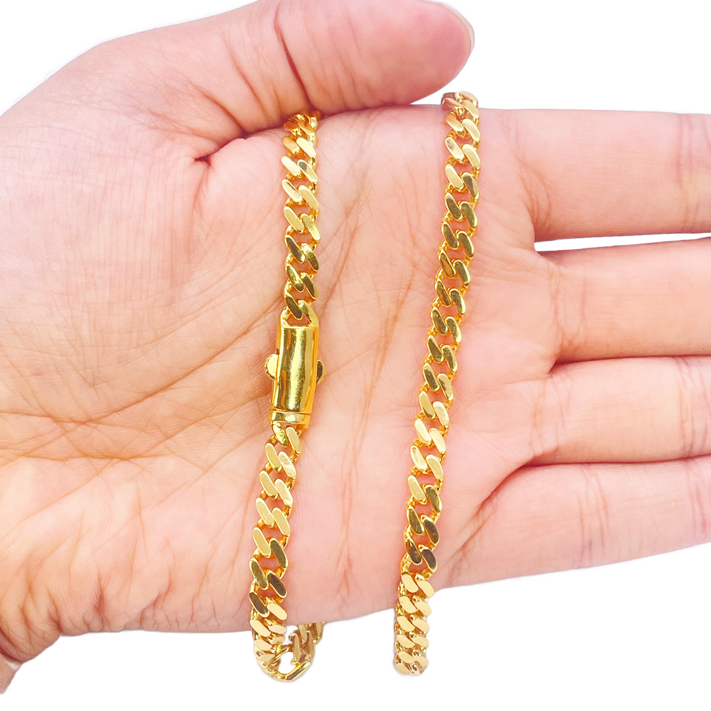 22ct Gold Cuban Link Curb Lightweight Chain Necklace 24 Inches 5.3mm Width 