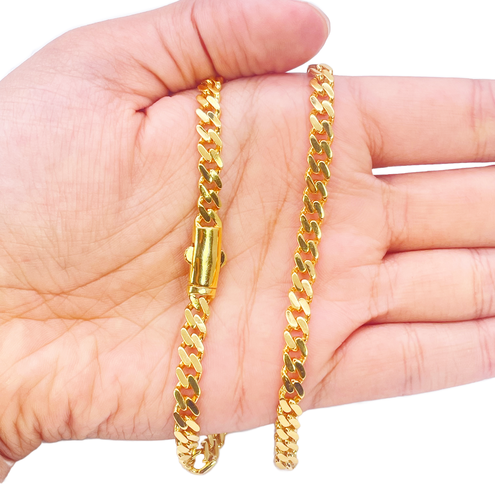 22ct Gold Cuban Link Curb Lightweight Chain Necklace 24 Inches 5.3mm Width 