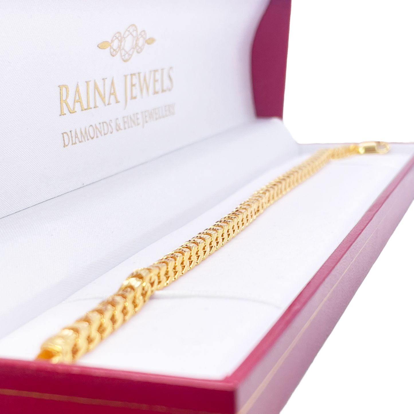 22ct Gold Bracelet Franco Diamond Cut High Polished Lightweight 8.5 Inches 