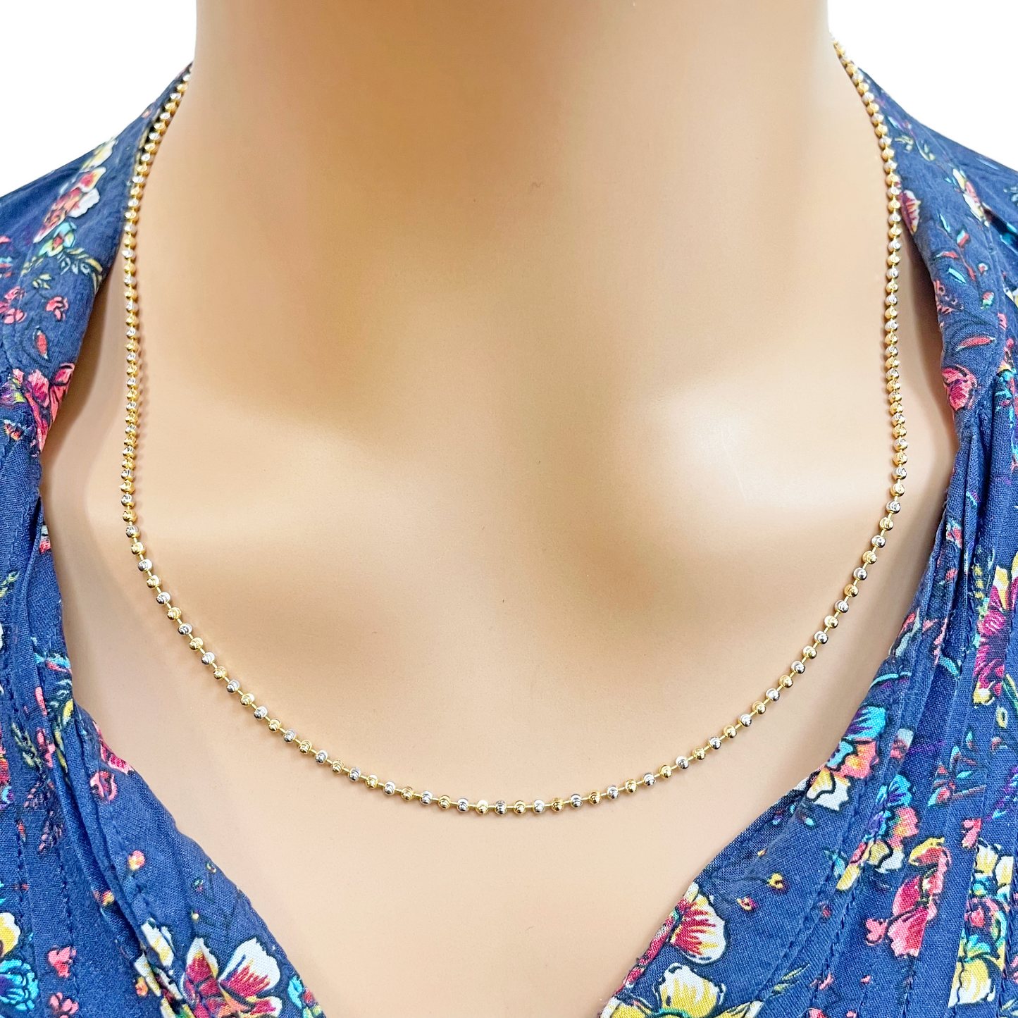 22ct Gold Beaded Necklace Chain Two Tone Diamond Cut 1.9mm Width 