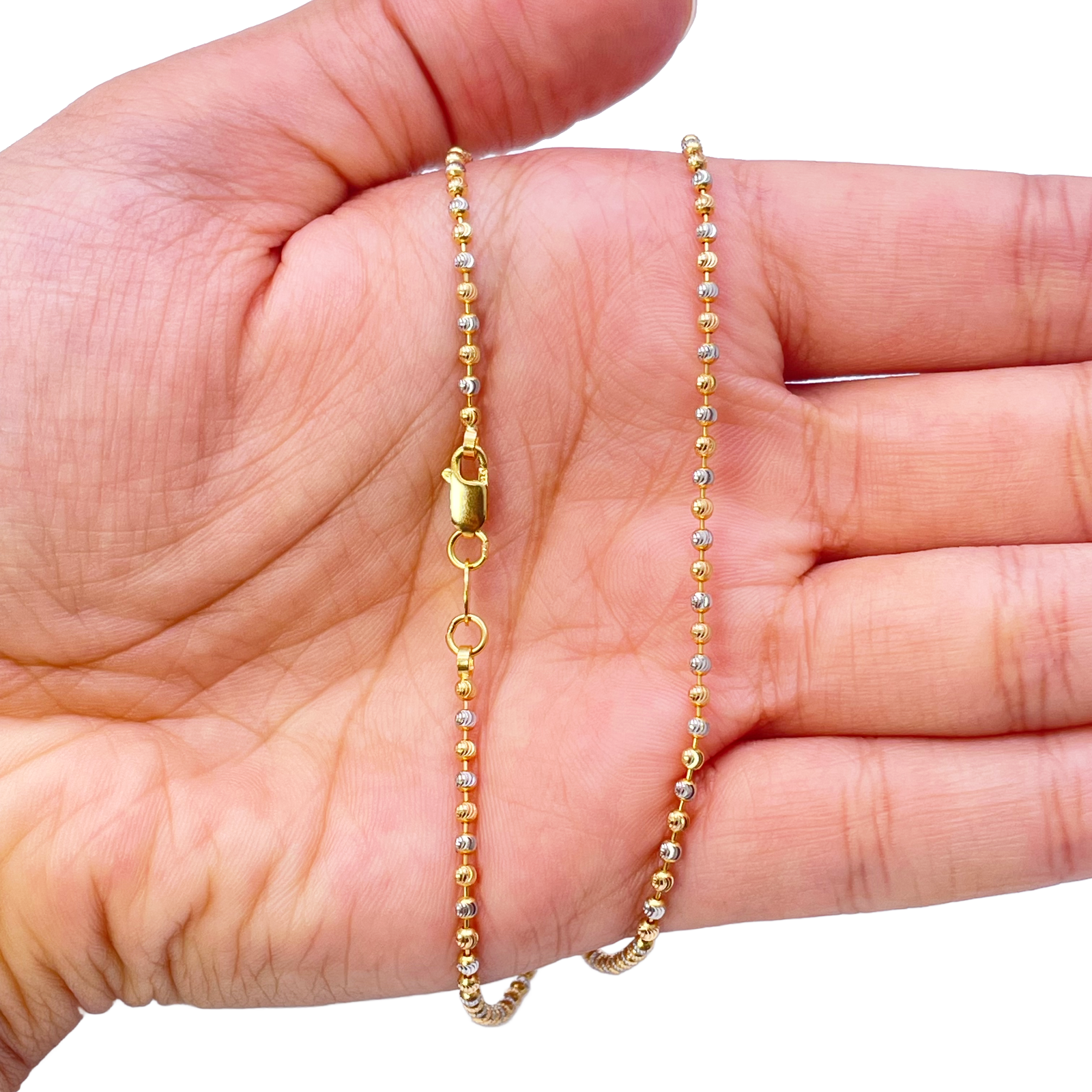 22ct Gold Beaded Necklace Chain Two Tone Diamond Cut 1.9mm Width 