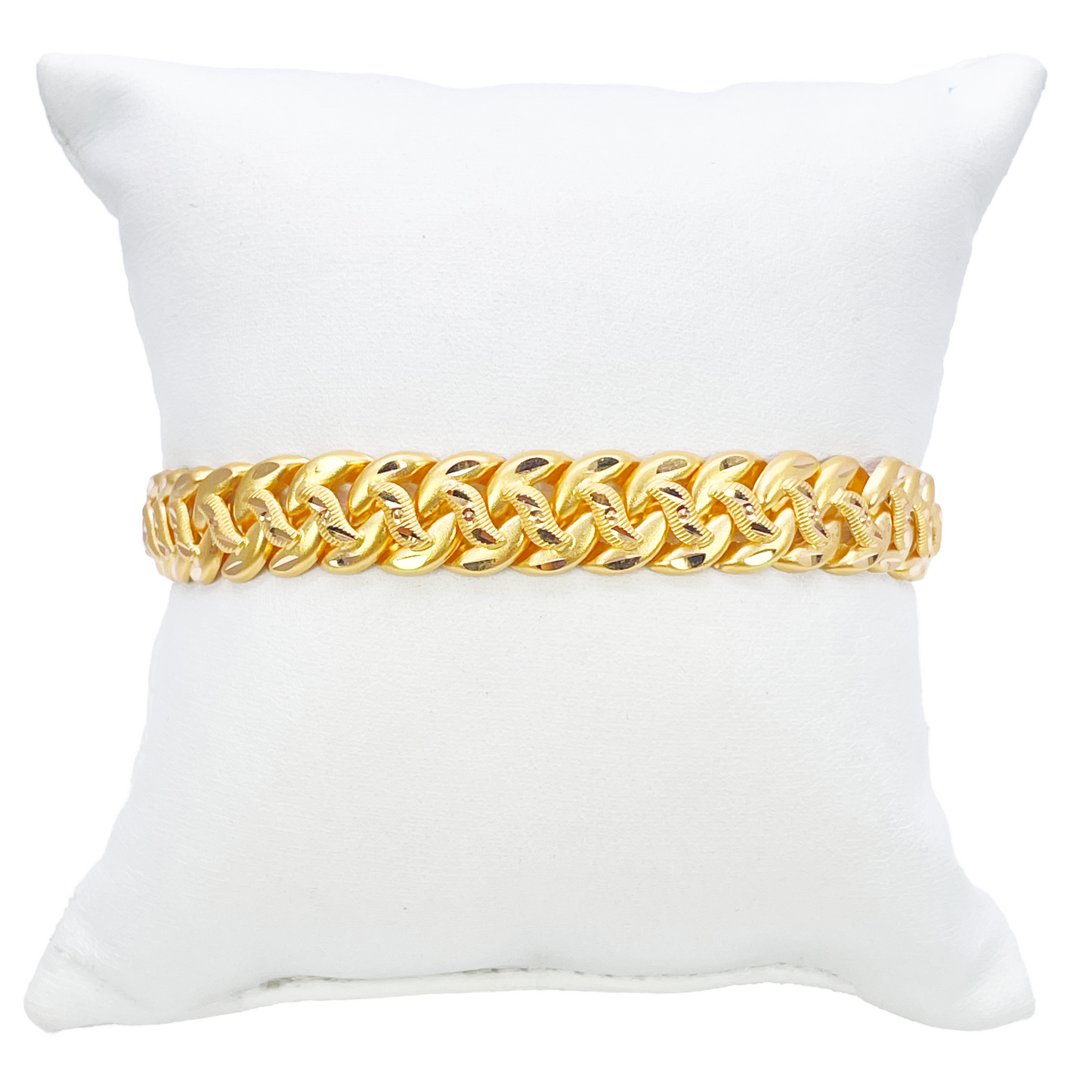 22ct Gold Curb Bracelet Matt Diamond Cut Lightweight 7.5 Inches 10mm Wide 