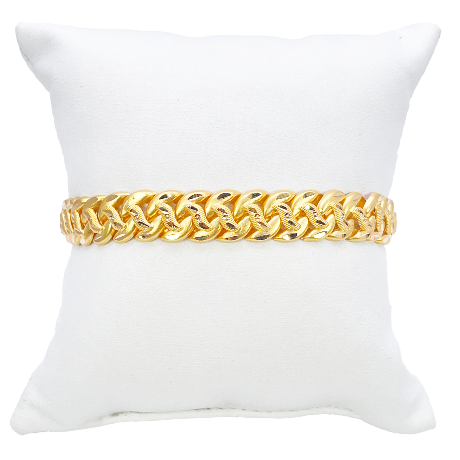 22ct Gold Curb Bracelet Matt Diamond Cut Lightweight 7.5 Inches 10mm Wide 