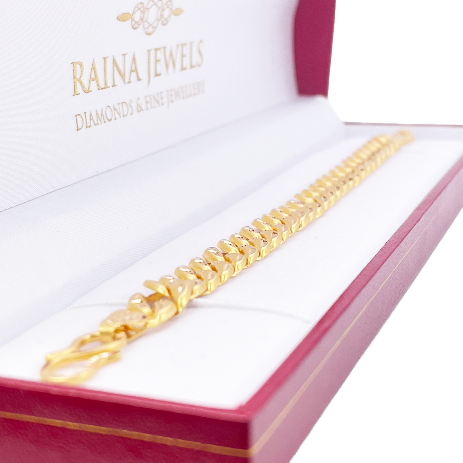 22ct Gold Cuban Bracelet Curb Matt Diamond Cut Lightweight 8 Inches 10mm Wide 