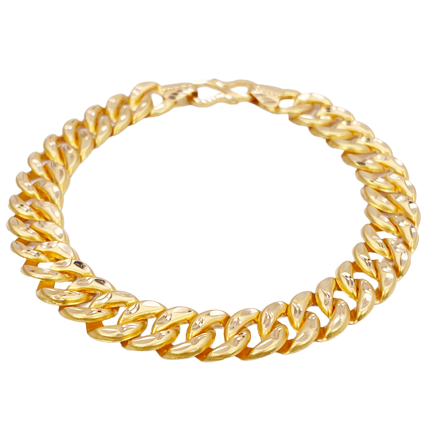 22ct Gold Cuban Bracelet Curb Matt Diamond Cut Lightweight 8 Inches 10mm Wide 
