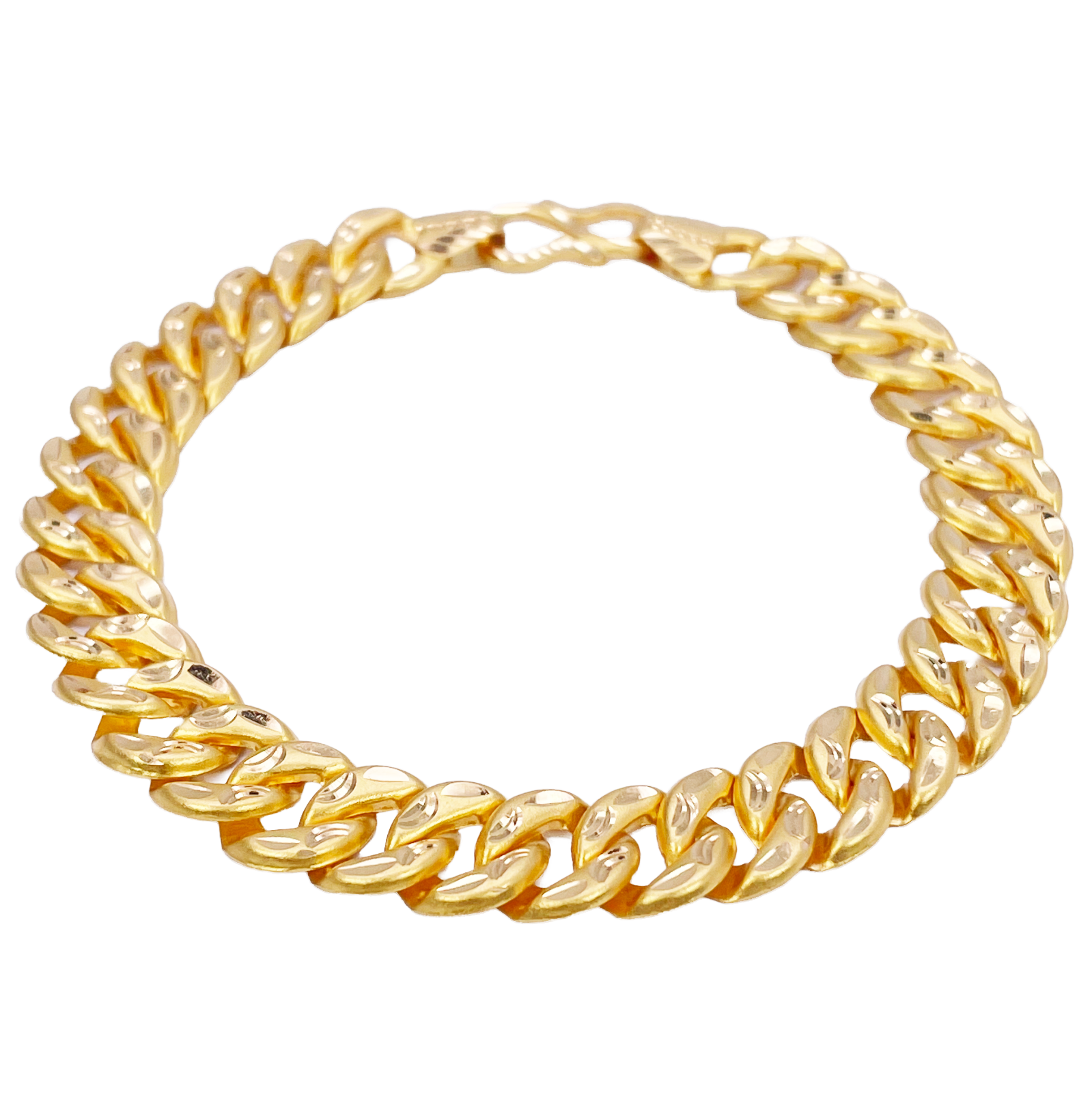 22ct Gold Cuban Bracelet Curb Matt Diamond Cut Lightweight 8 Inches 10mm Wide 
