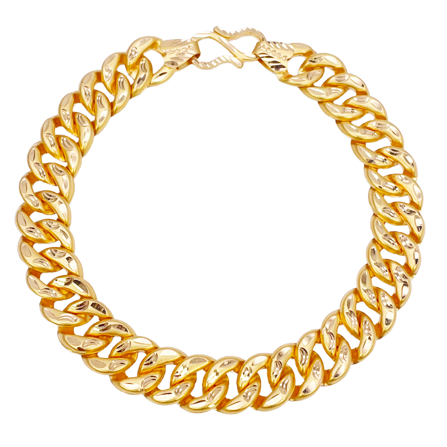 22ct Gold Cuban Bracelet Curb Matt Diamond Cut Lightweight 8 Inches 10mm Wide 