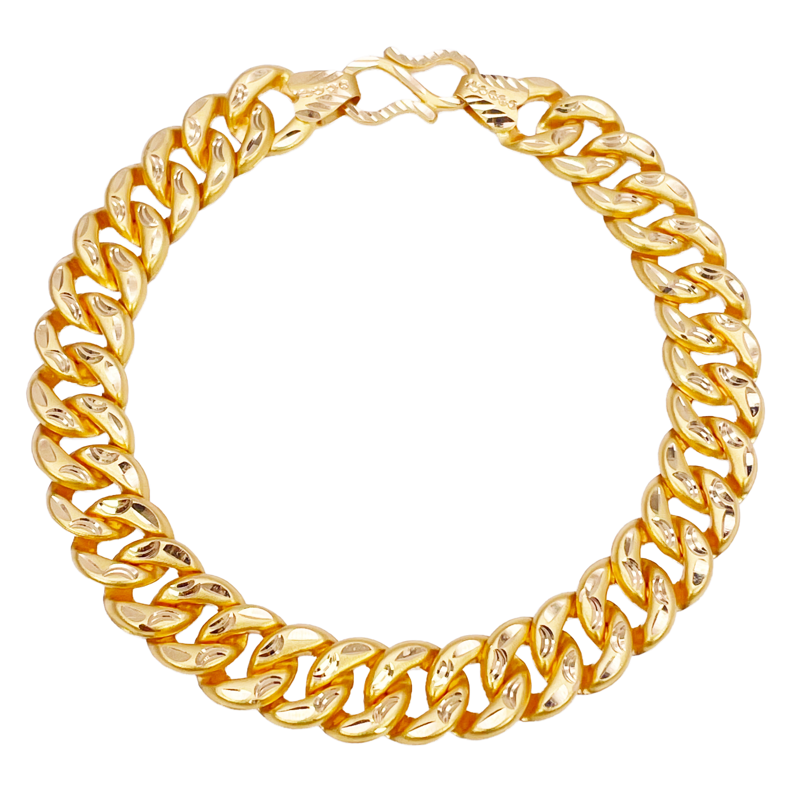 22ct Gold Cuban Bracelet Curb Matt Diamond Cut Lightweight 8 Inches 10mm Wide 