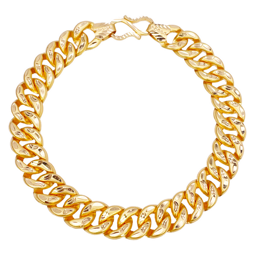 22ct Gold Cuban Bracelet Curb Matt Diamond Cut Lightweight 8 Inches 10mm Wide 