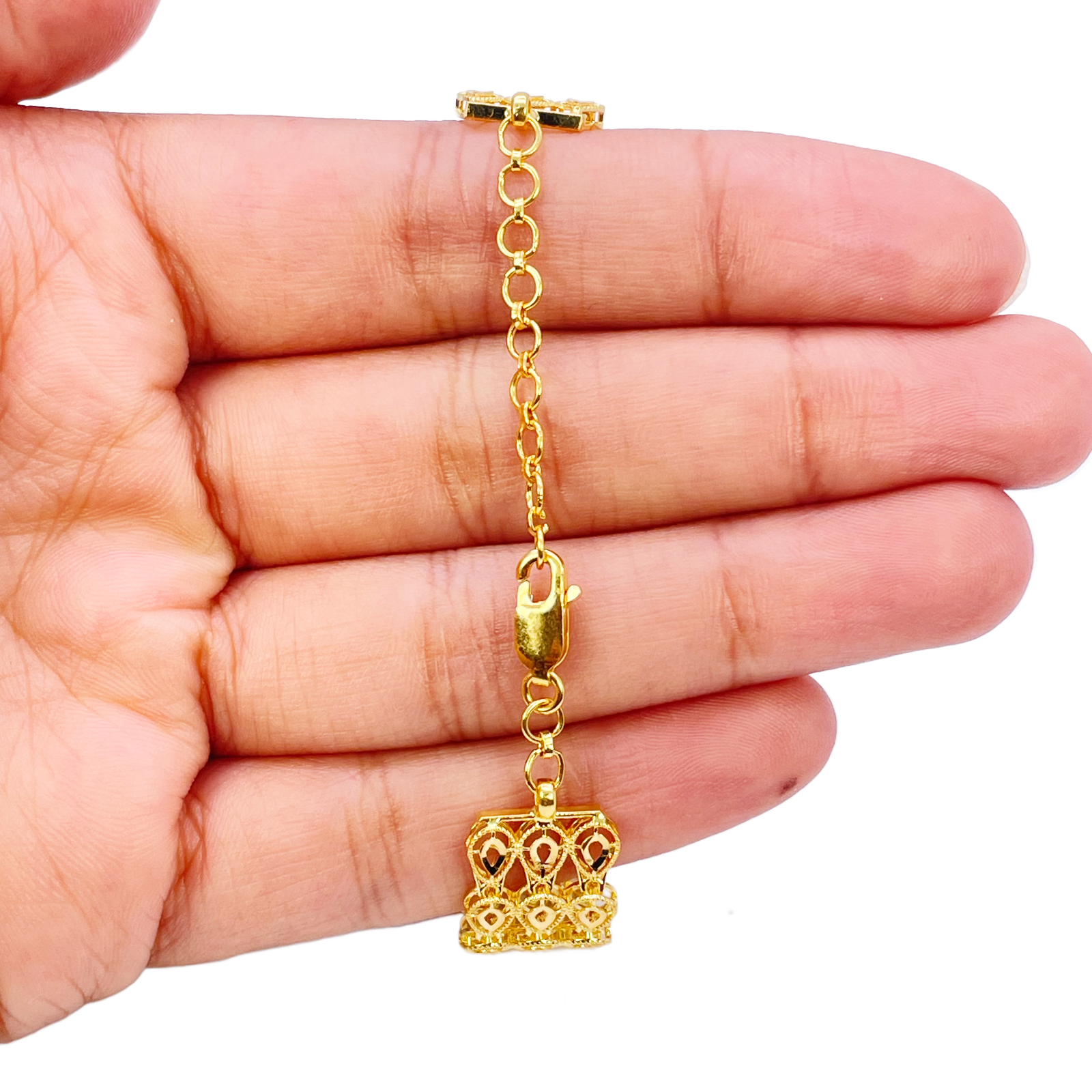 22ct Gold Milgrain Bracelet Three Row Diamond Cut Teardrop 7.5 Inch 12mm Width 