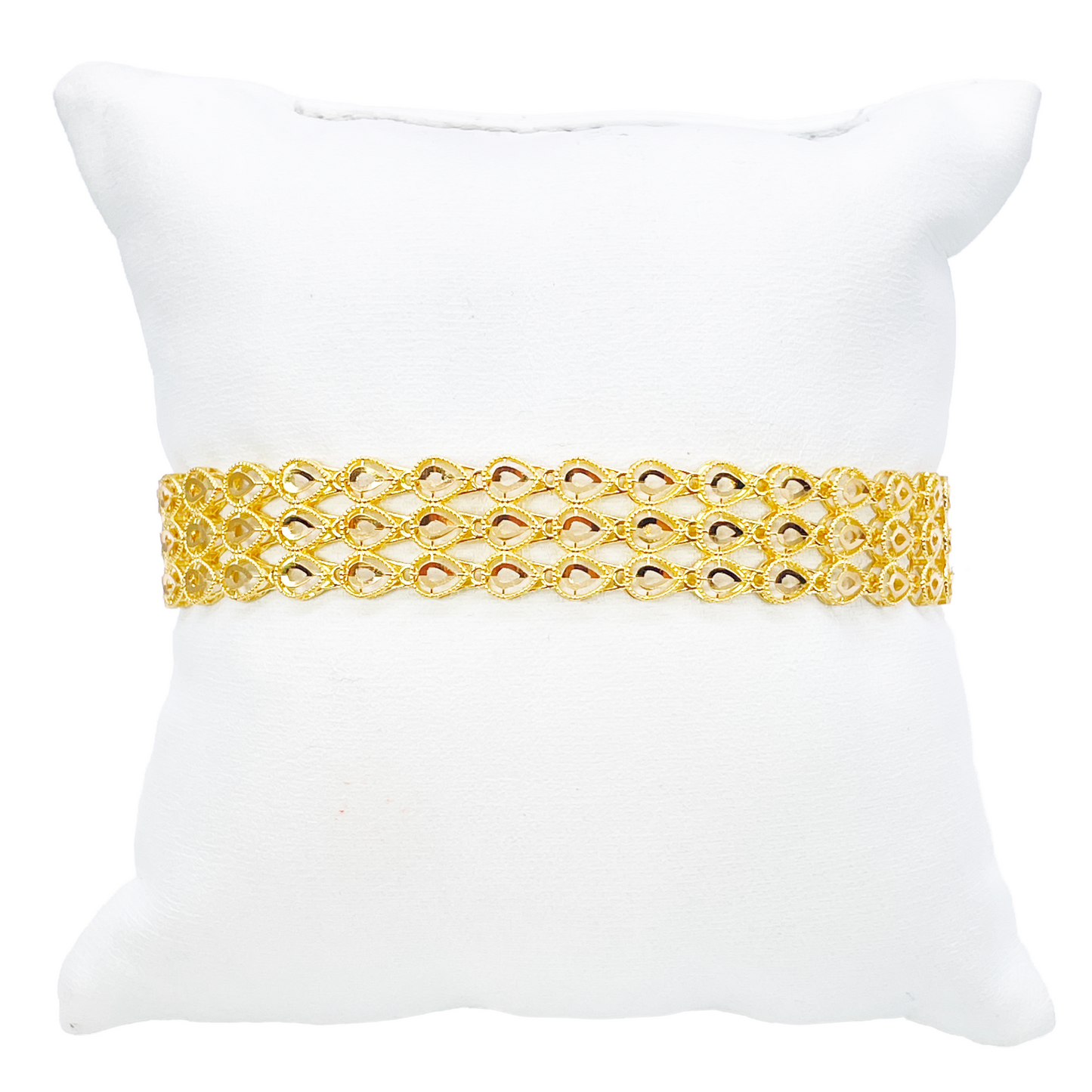 22ct Gold Milgrain Bracelet Three Row Diamond Cut Teardrop 7.5 Inch 12mm Width 