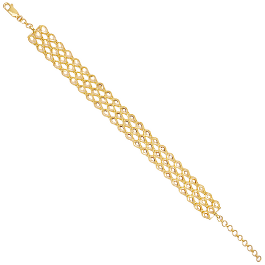 22ct Gold Milgrain Bracelet Three Row Diamond Cut Teardrop 7.5 Inch 12mm Width 