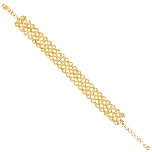 22ct Gold Milgrain Bracelet Three Row Diamond Cut Hexagon 7.5 Inch 13mm Width 