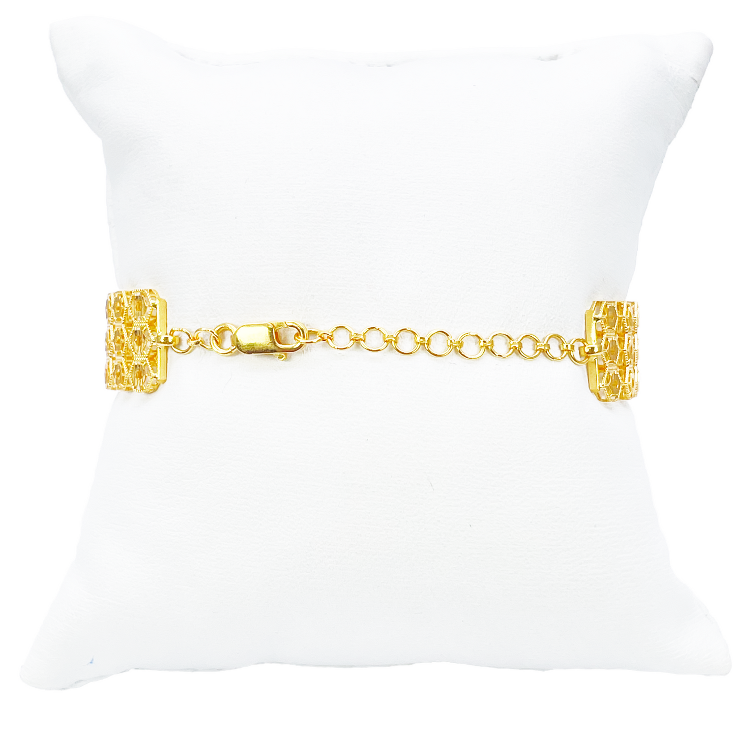 22ct Gold Milgrain Bracelet Three Row Diamond Cut Hexagon 7.5 Inch 13mm Width 