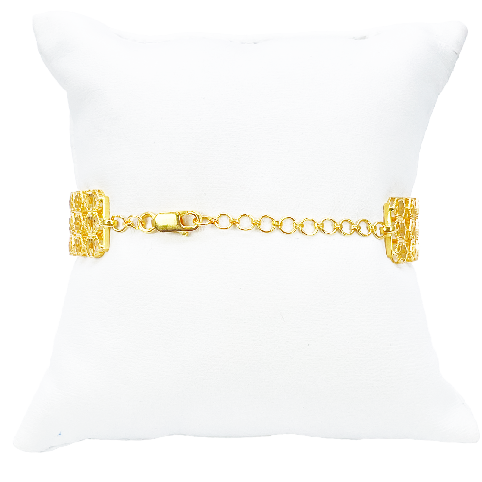 22ct Gold Milgrain Bracelet Three Row Diamond Cut Hexagon 7.5 Inch 13mm Width 