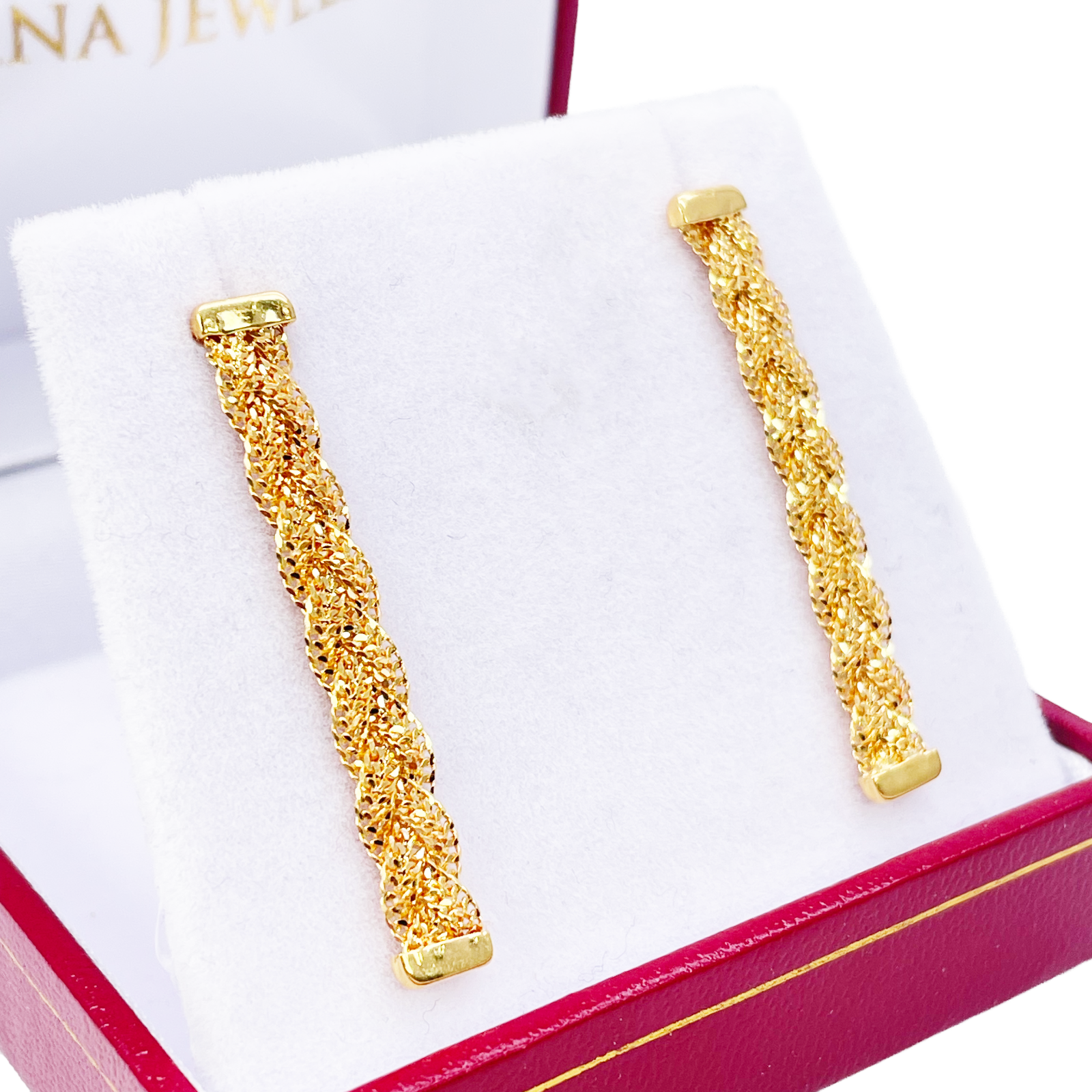 22ct Gold Filigree Earrings Braided Drop Studs 38x5mm 