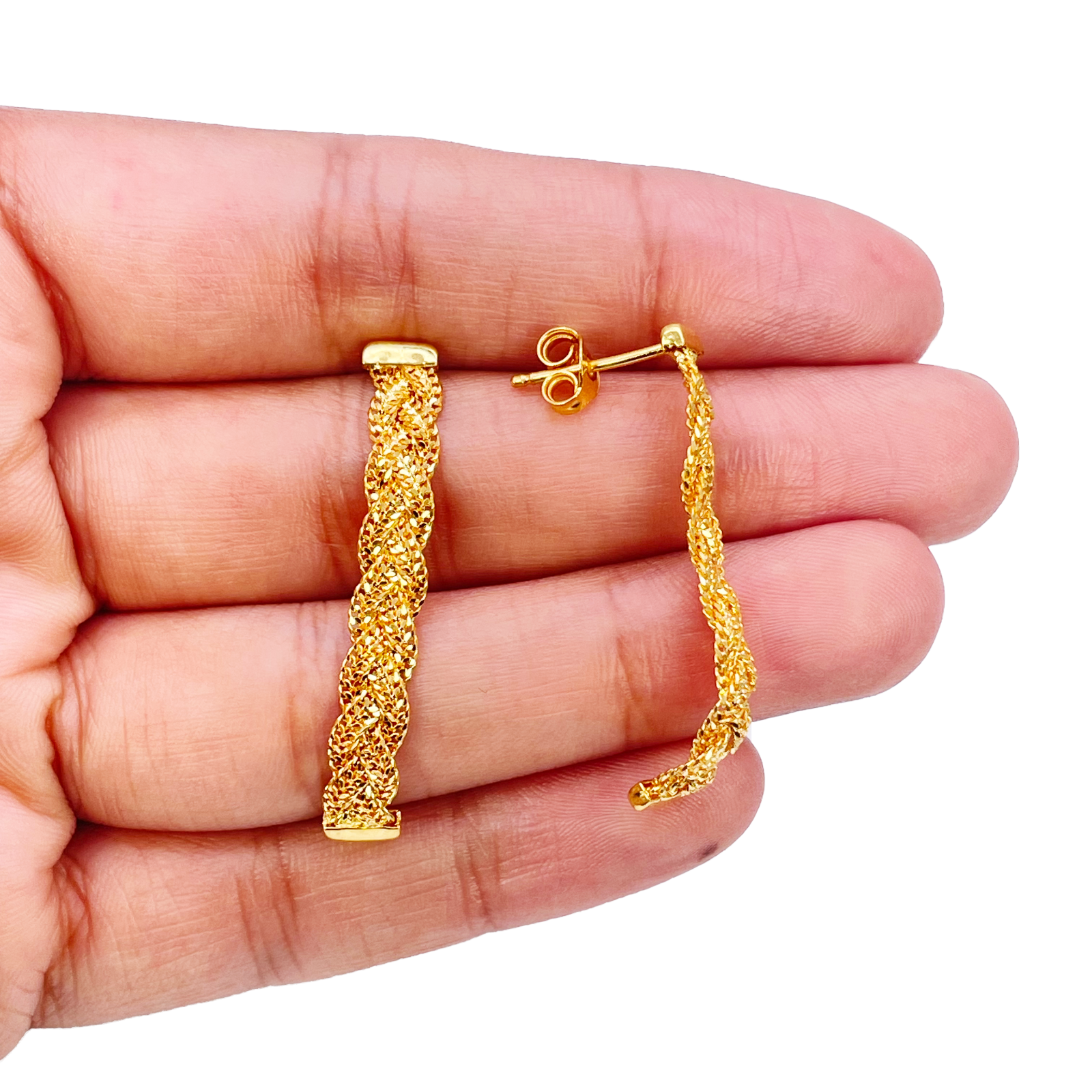 22ct Gold Filigree Earrings Braided Drop Studs 38x5mm 
