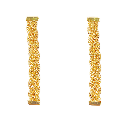 22ct Gold Filigree Earrings Braided Drop Studs 38x5mm 