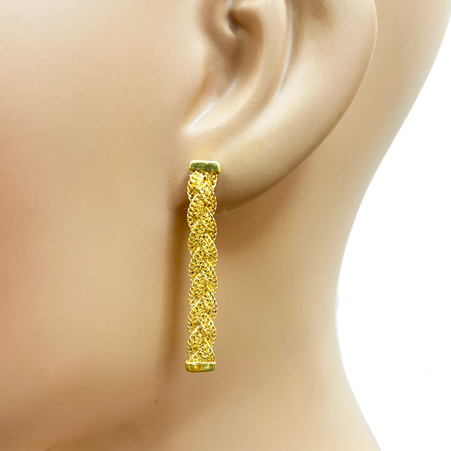 22ct Gold Filigree Earrings Braided Drop Studs 38x5mm 