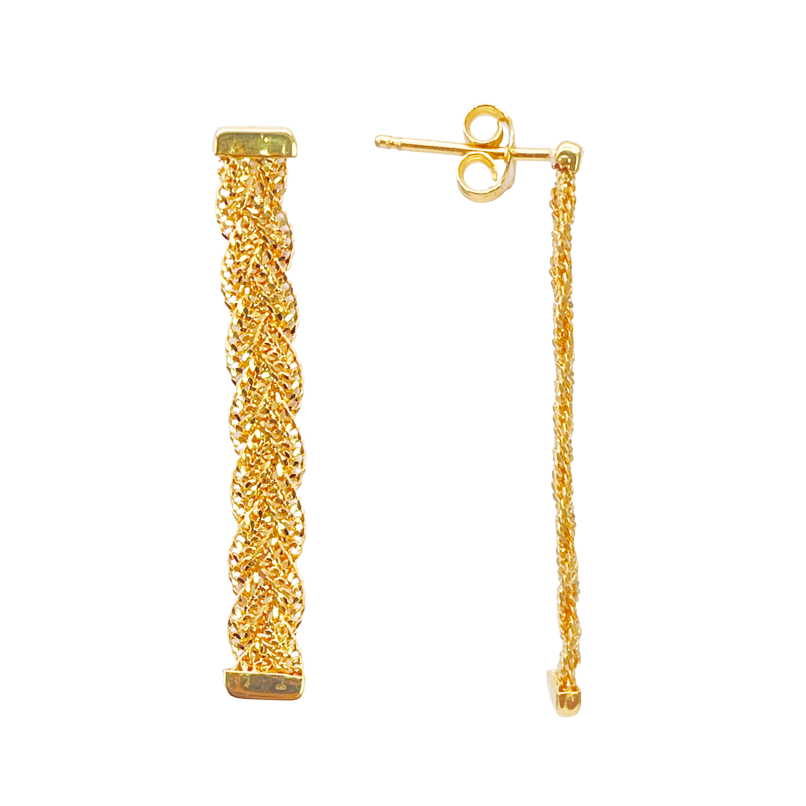 22ct Gold Filigree Earrings Braided Drop Studs 38x5mm 