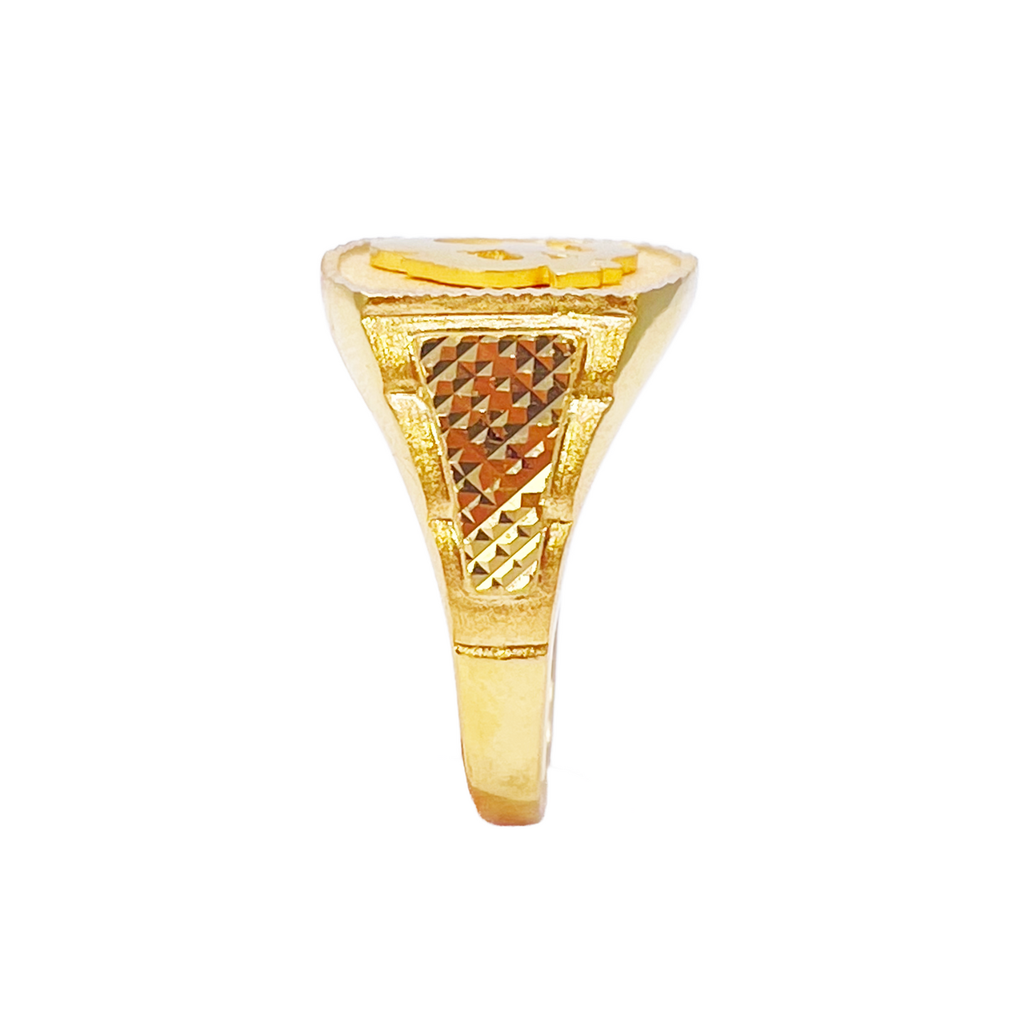 22ct Gold OM Signet Diamond Cut High Polished, Matt & Textured Mens Ring 