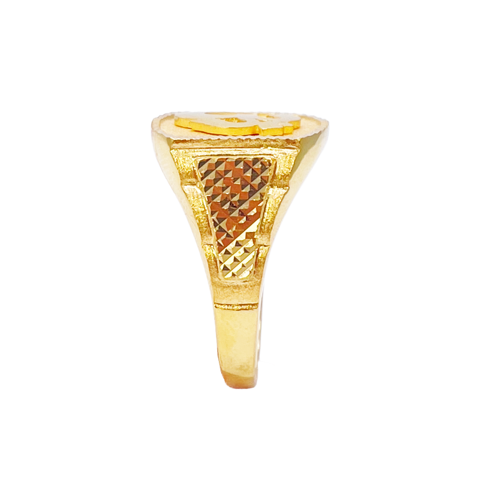 22ct Gold OM Signet Diamond Cut High Polished, Matt & Textured Mens Ring 