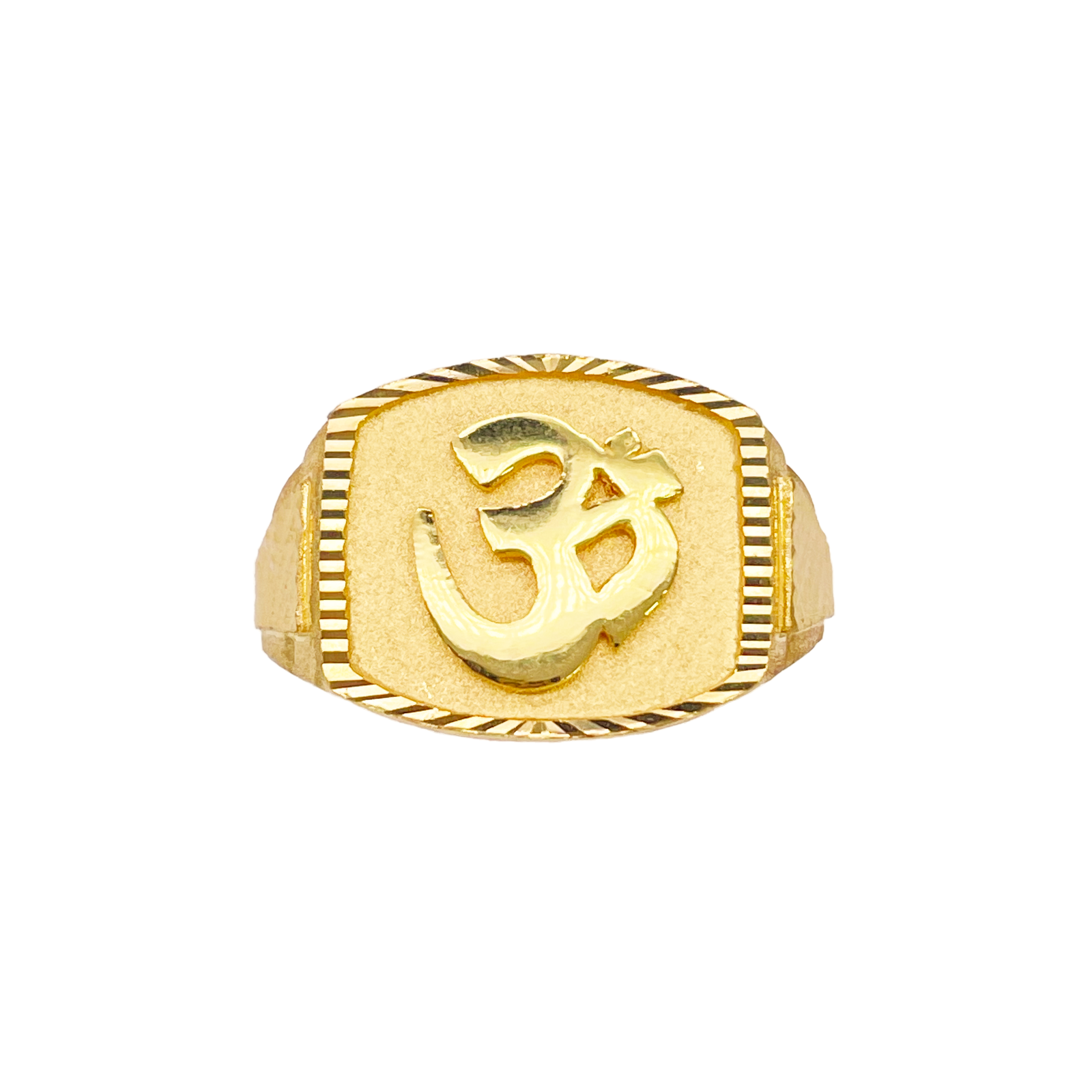 22ct Gold OM Signet Diamond Cut High Polished, Matt & Textured Mens Ring 