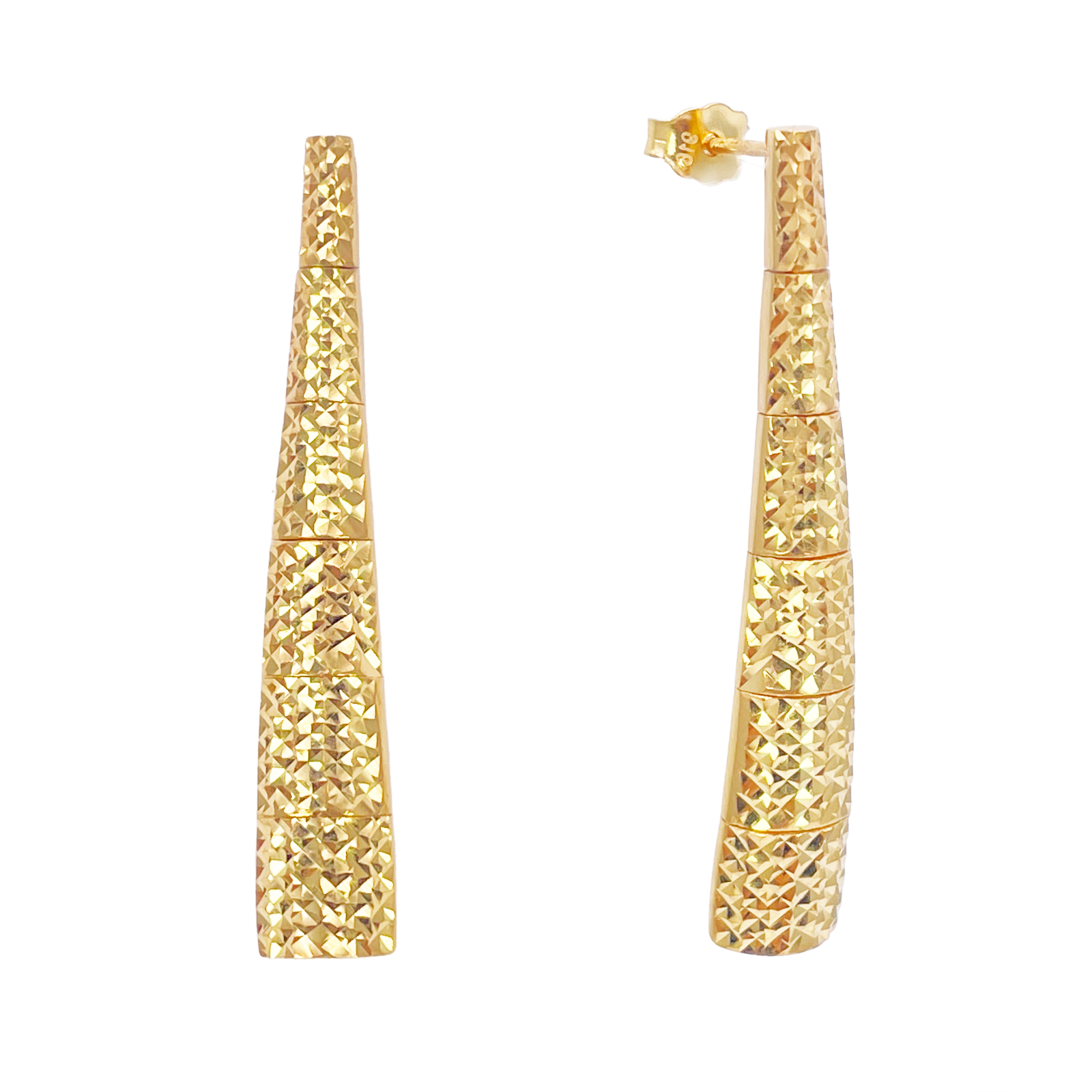 22ct Gold Drop Earrings Diamond Cut Shimmer Textured Studs 1.5 Inches 