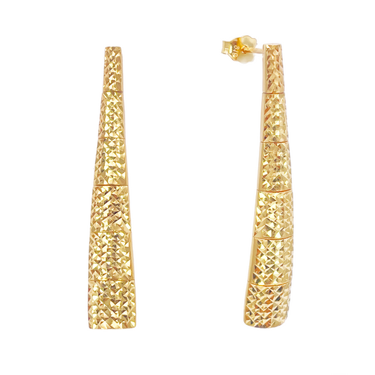 22ct Gold Drop Earrings Diamond Cut Shimmer Textured Studs 1.5 Inches 