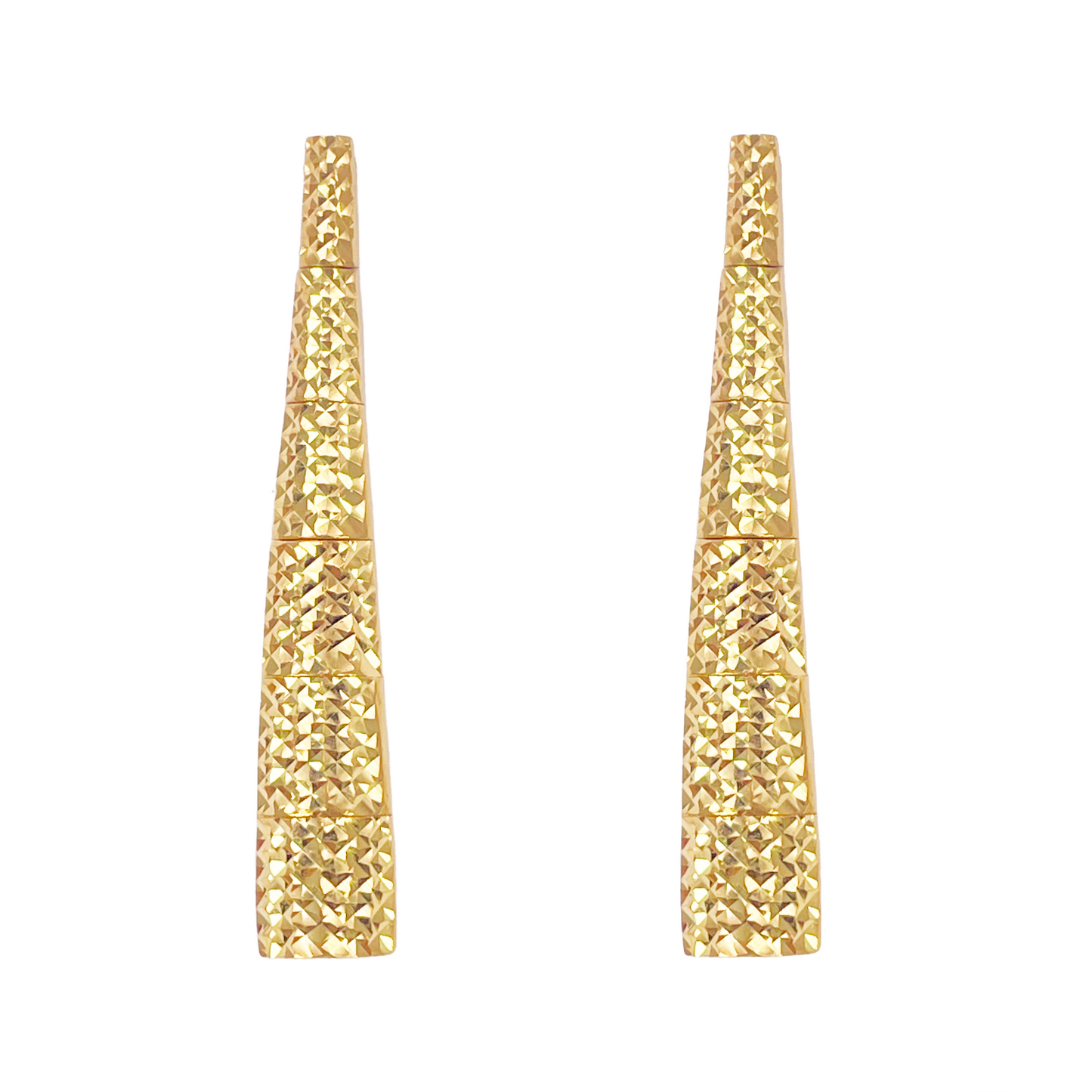 22ct Gold Drop Earrings Diamond Cut Shimmer Textured Studs 1.5 Inches 