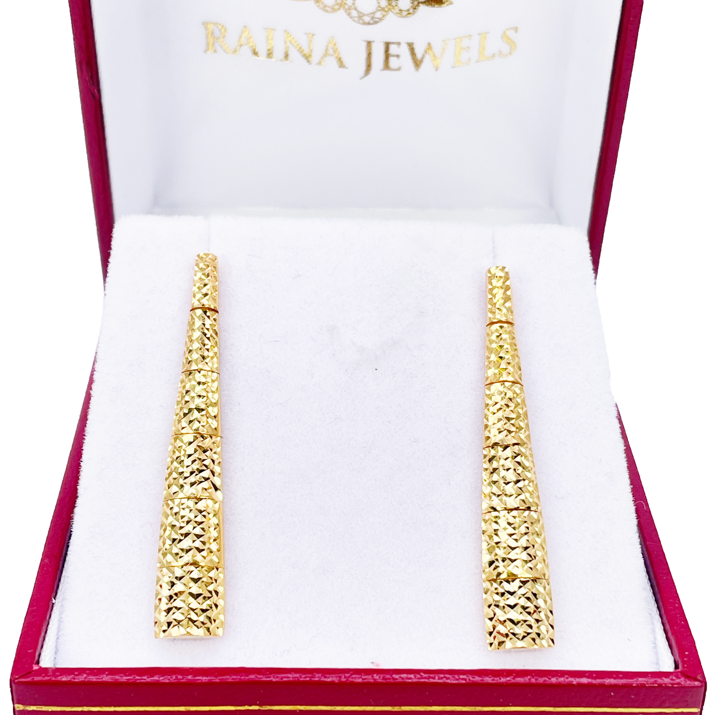 22ct Gold Drop Earrings Diamond Cut Shimmer Textured Studs 1.5 Inches 