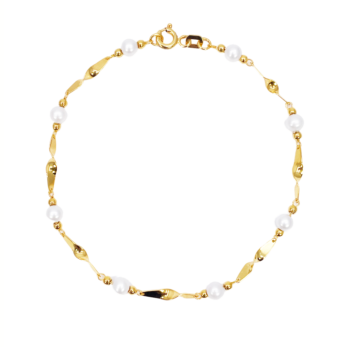 22ct Gold Pearl Bracelet Twisted Link Eight Freshwater Pearls 7 Inches 