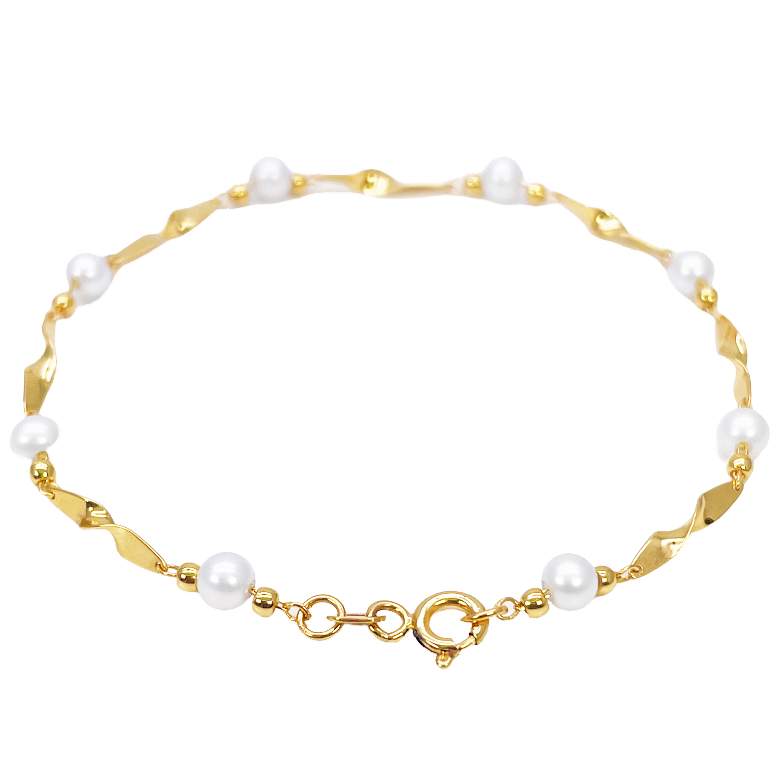 22ct Gold Pearl Bracelet Twisted Link Eight Freshwater Pearls 7 Inches 