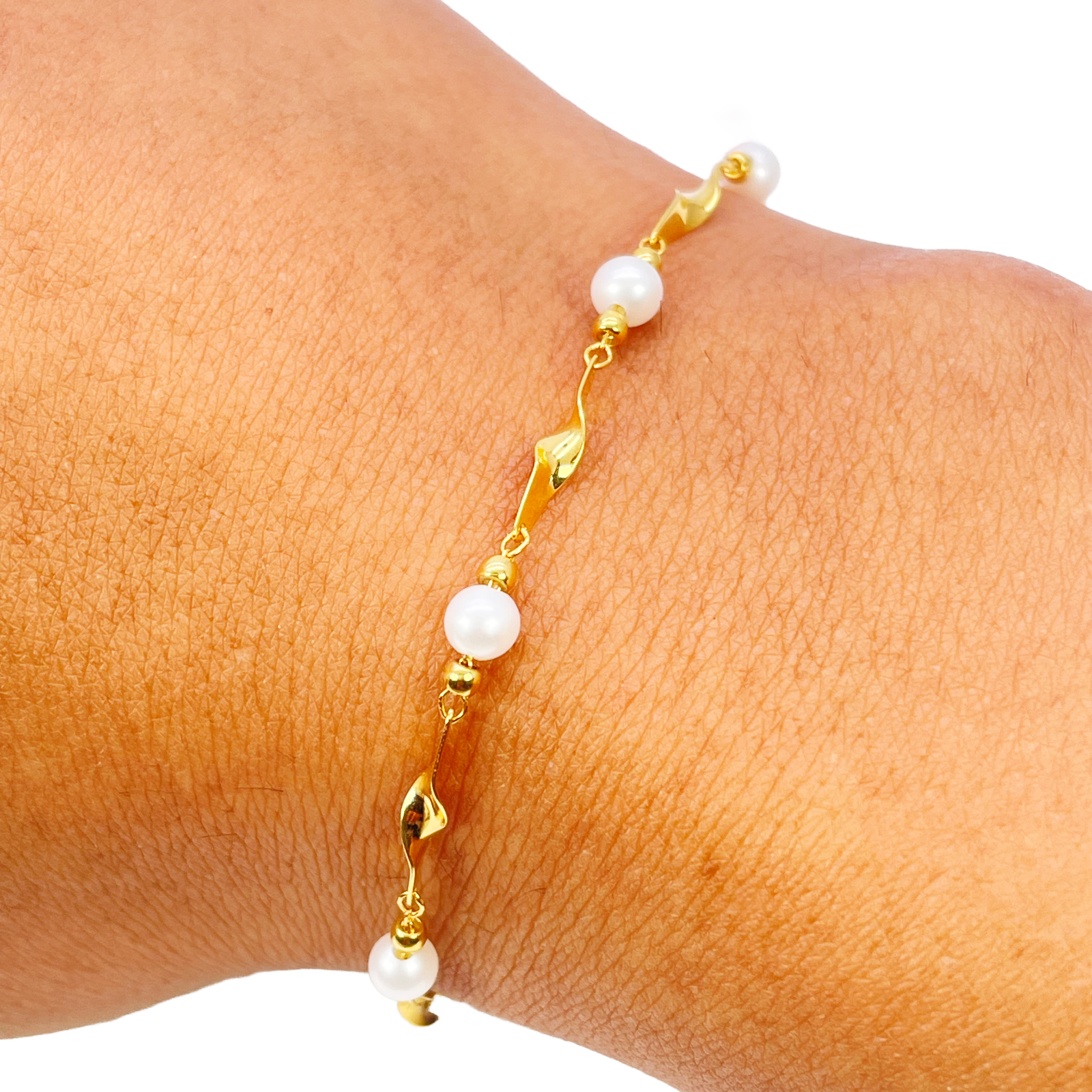 22ct Gold Pearl Bracelet Twisted Link Eight Freshwater Pearls 7 Inches 