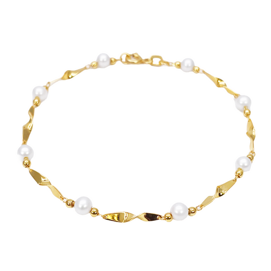 22ct Gold Pearl Bracelet Twisted Link Eight Freshwater Pearls 7 Inches 