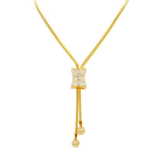 22ct Gold Cubic Zirconia Y-Drop Necklace Lariat Dragon Foxtail Tassel Chain 16.5 Inches 