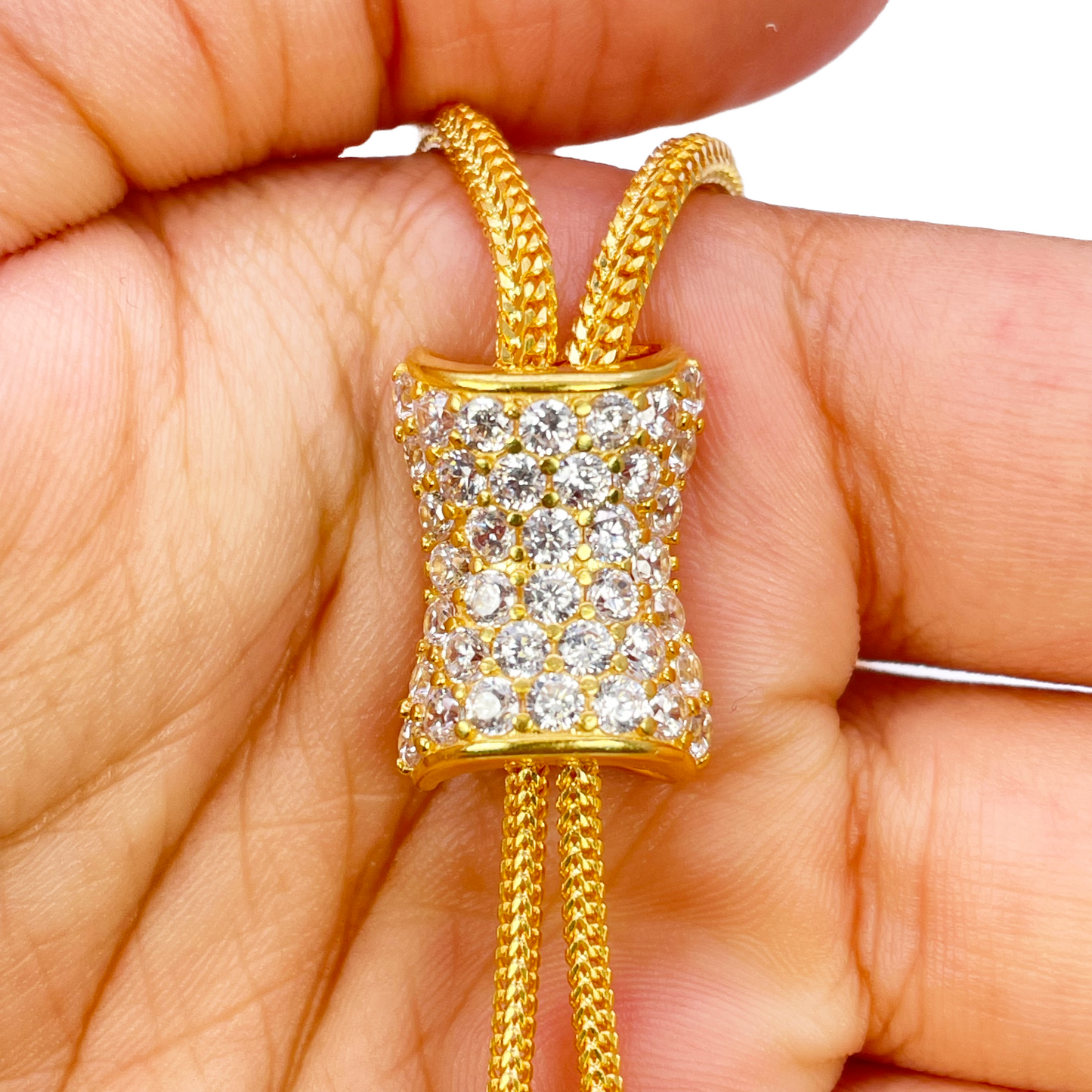 22ct Gold Cubic Zirconia Y-Drop Necklace Lariat Dragon Foxtail Tassel Chain 16.5 Inches 