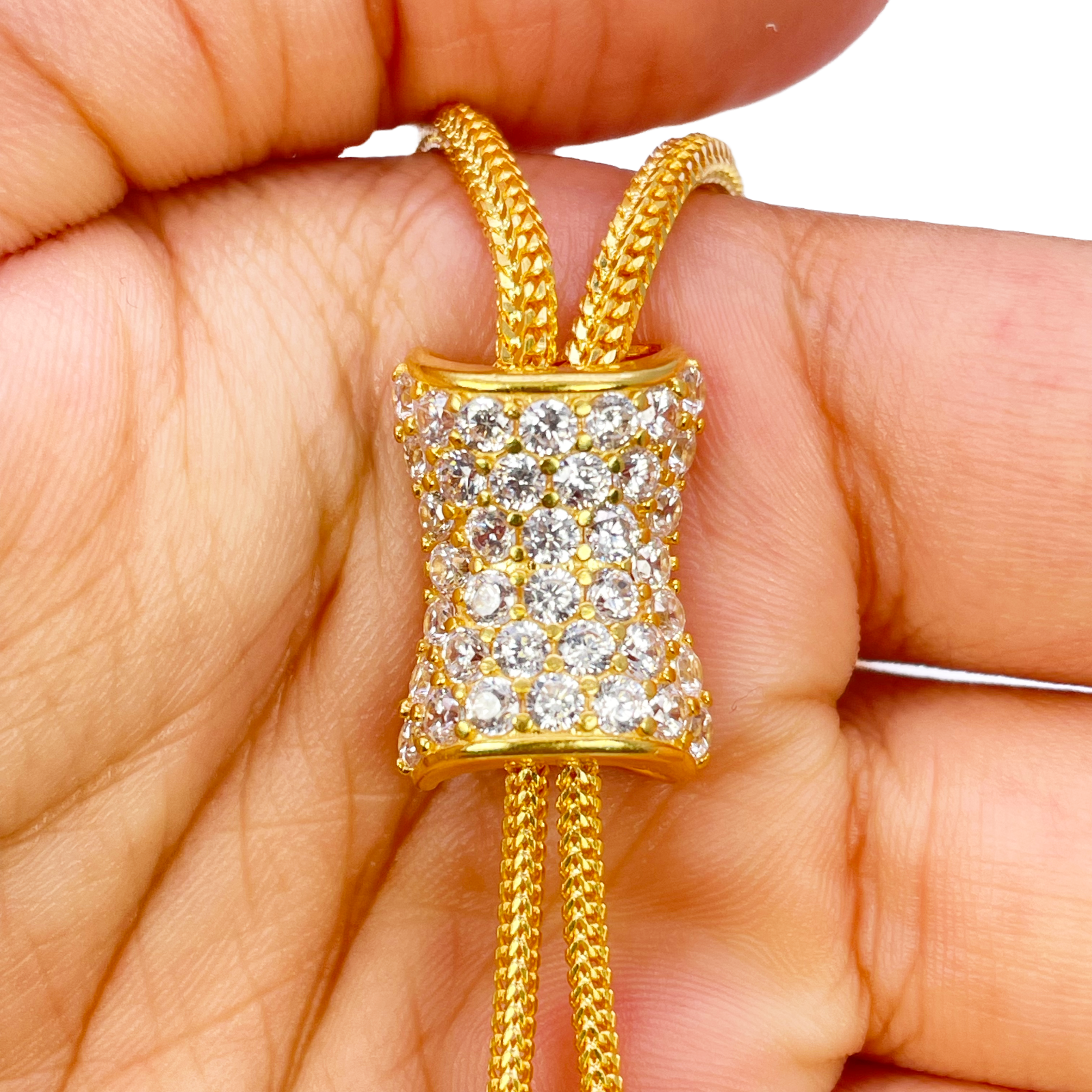 22ct Gold Cubic Zirconia Y-Drop Necklace Lariat Dragon Foxtail Tassel Chain 16.5 Inches 