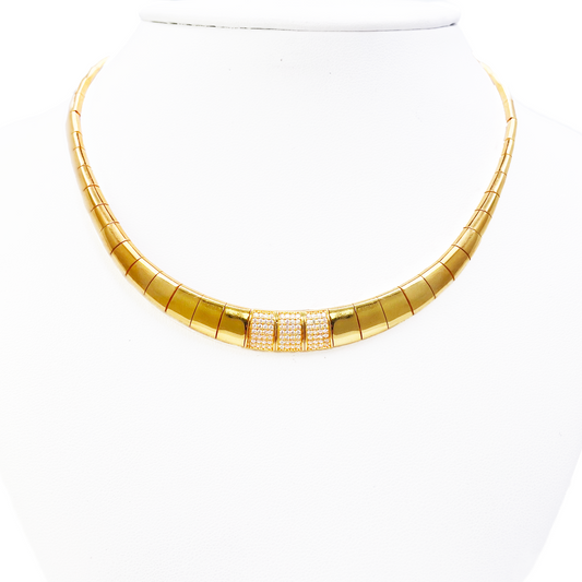 22ct Gold Cubic Zirconia Choker Necklace High Polished 15 Inches 8.8mm Width 
