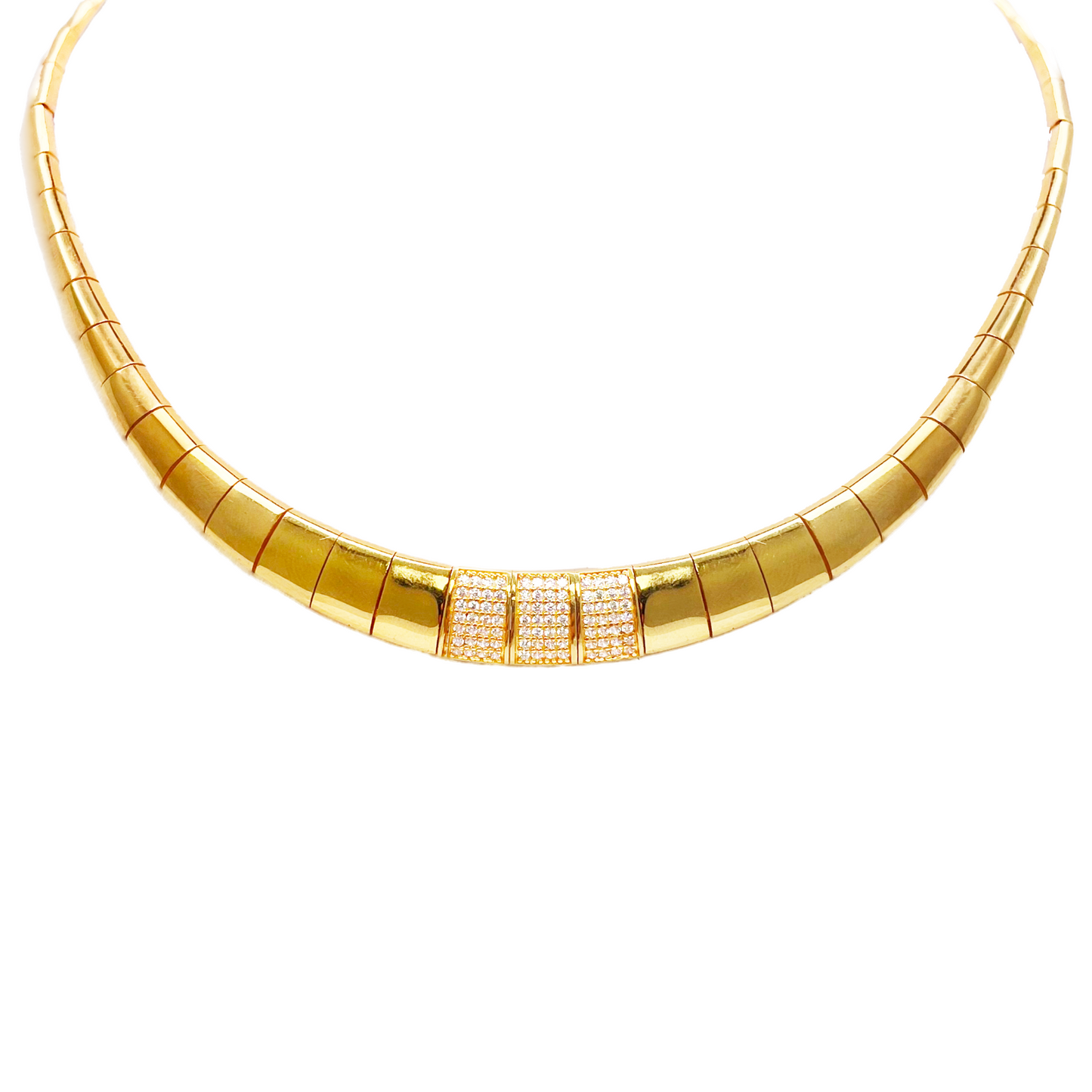 22ct Gold Cubic Zirconia Choker Necklace High Polished 15 Inches 8.8mm Width 
